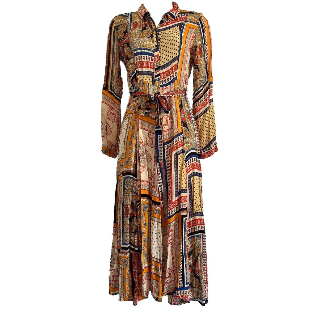 Zara Dress Women’s Size XS Patchwork Maxi Swiss Dot 70s-inspired Boho-chic